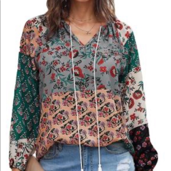 •L • Boho Peasant Patchwork Top New - Picture 6 of 9